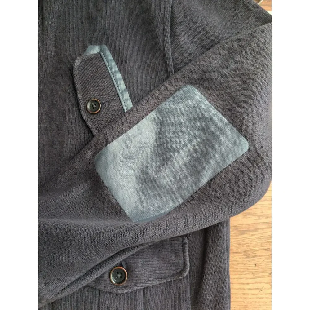 Banana Republic Sweater Mens L Navy Elbow Patches Pockets Cotton‎ Grandpa Preppy